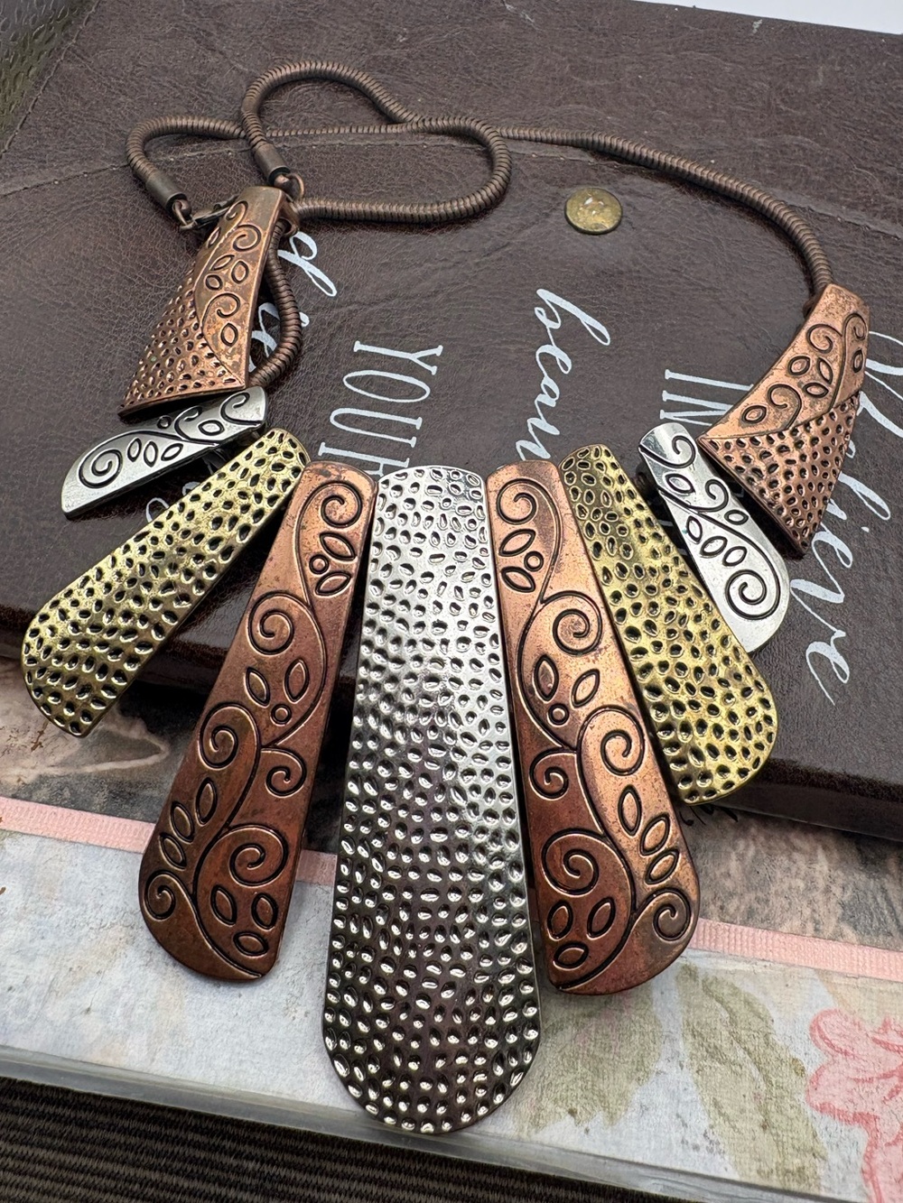 Boho Maximalist Mixed Metal Statement Necklace Wearable Art Sculptural